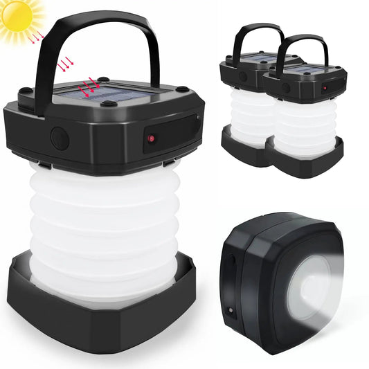PEKPAK Solar Powered Lantern Flashlight2-Pack Collapsible LED Camping LanternPortable USB Rechargeable Lamp for Power OutagesEmergenciesHurricanesTent LightingHikingBackpacking Gear(Black) Feeling My Adventure