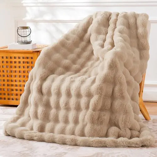 BENVWE Faux Fur Throw Blanket Fleece Bubble Blanket SoftCozy and Thick Blanket Plush Fluffy Blanket for Couch Chair Bed 63x80 Inches Beige Feeling My Adventure