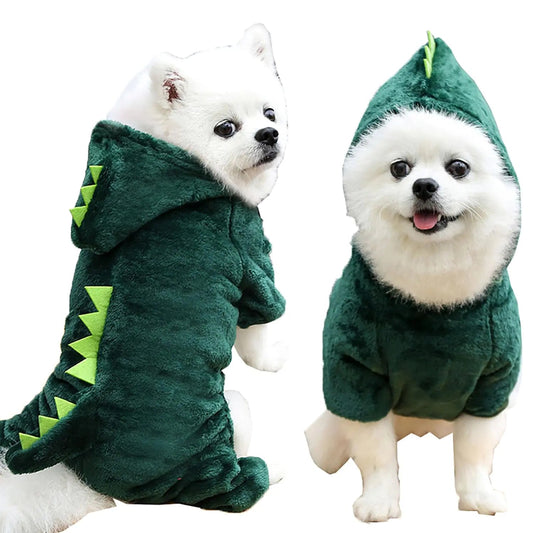 IOICYBF Pet Dinosaur Costumes for Halloween Christmas Funny Dog Cat Cosplay Coat Hoodie Outfits Warm Winter Fleece Clothes Feeling My Adventure