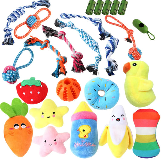 SYLAWE 24-Piece Puppy Teething Toy Set with Squeaky and Rope Toys Feeling My Adventure