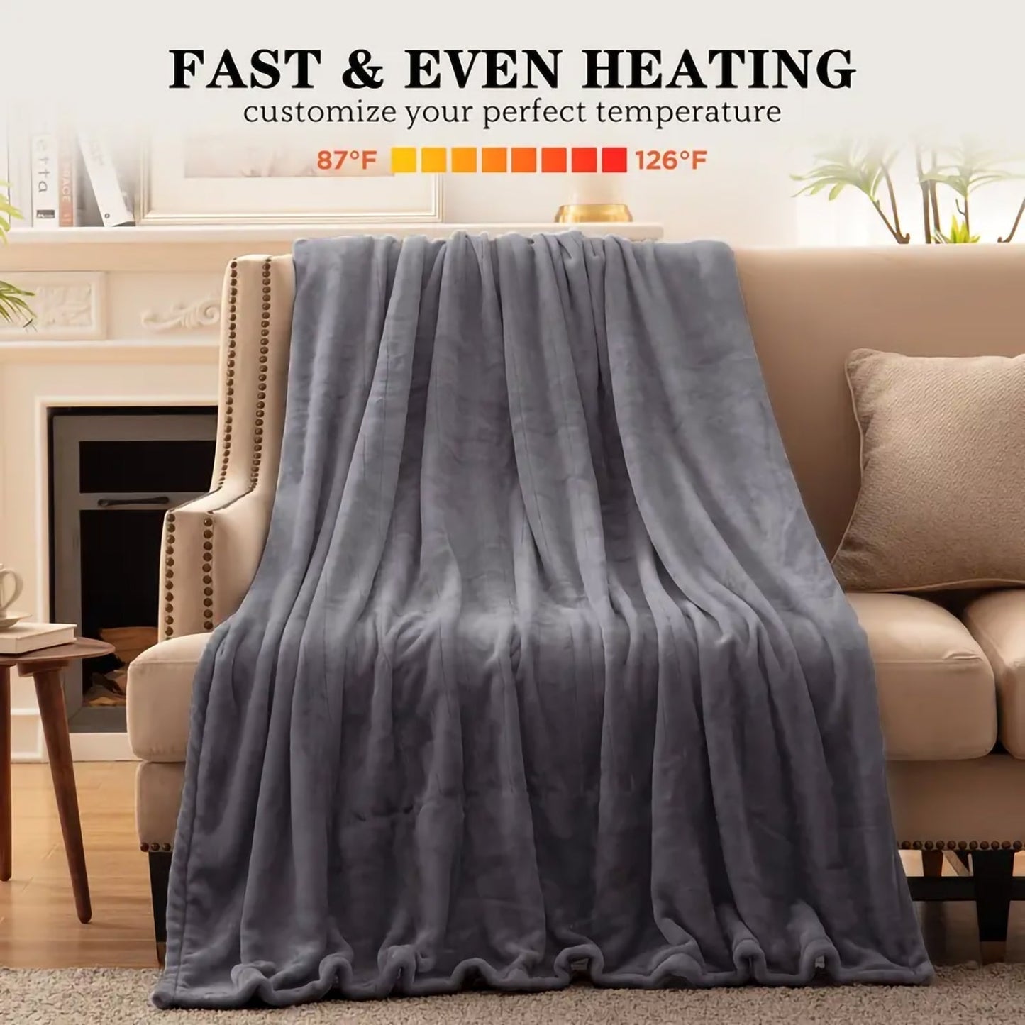 Heated Queen Size Blanket - Dual Zone Control, 10 Heat Settings, Auto Shut Off, Washable Flannel - Feeling My Adventure
