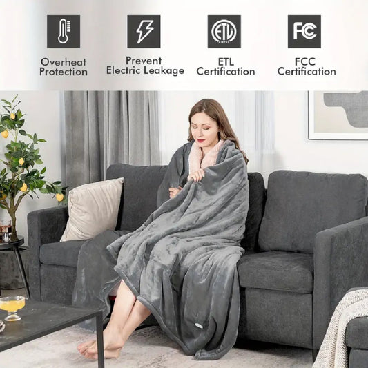 Heated Queen Size Blanket - Dual Zone Control, 10 Heat Settings, Auto Shut Off, Washable Flannel - Feeling My Adventure