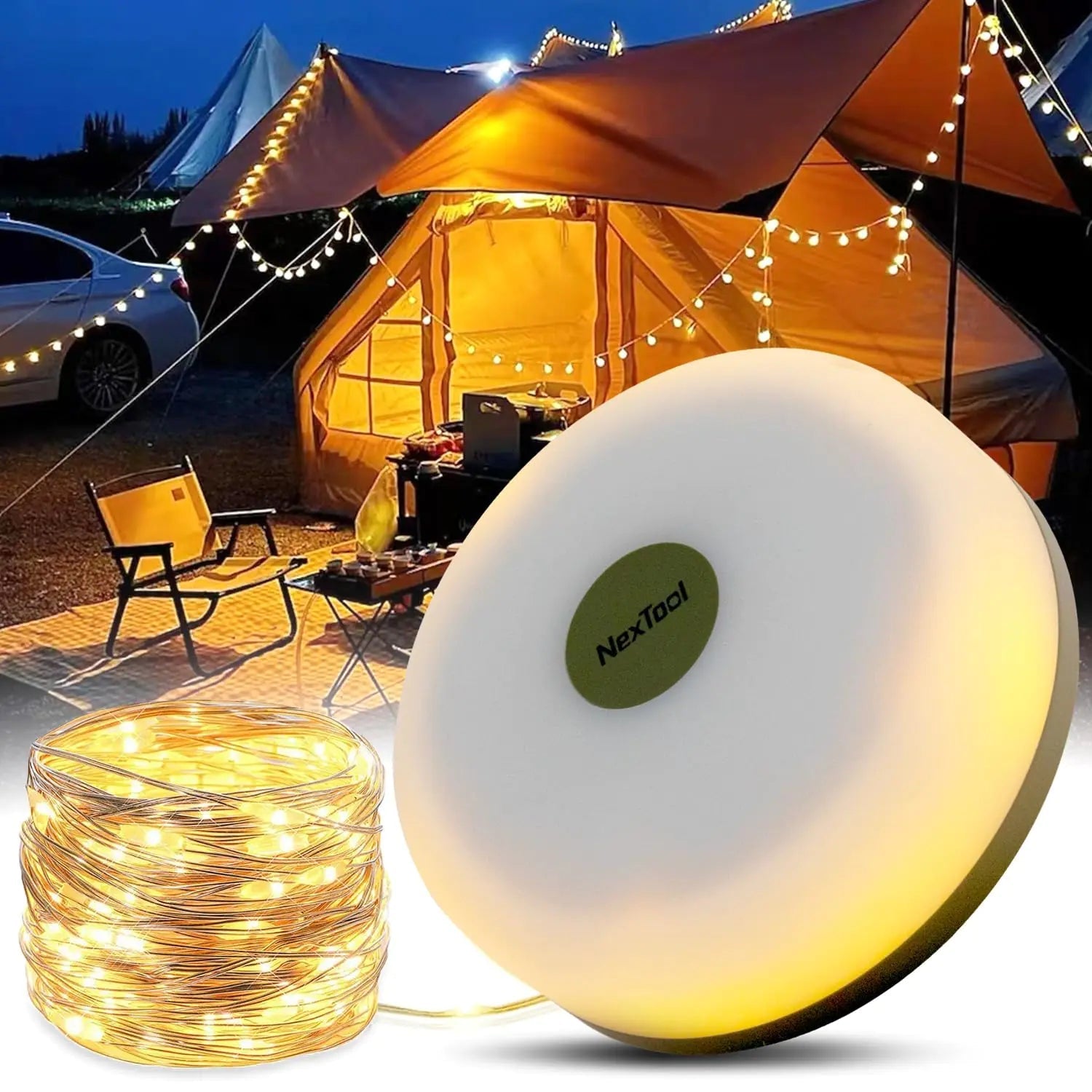 Hiromeco 65.6ft Outdoor Camping Lights with 5 Lighting Modes - Portable & Waterproof USB Charging - Feeling My Adventure