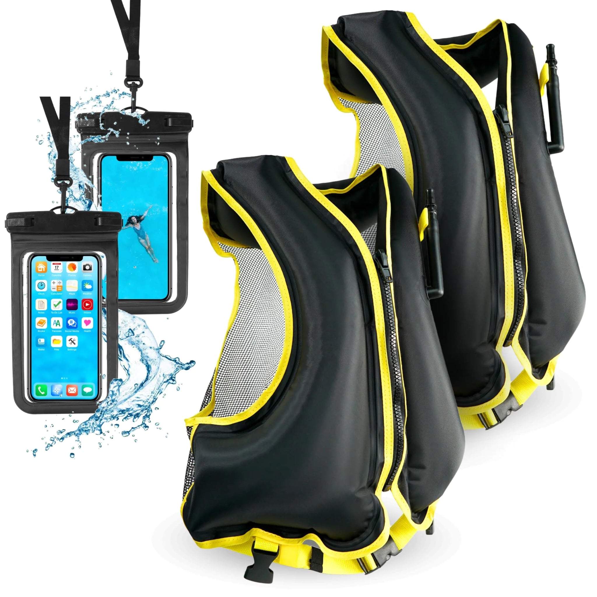 Inflatable Snorkel Vests-Double Pack with Waterproof Phone Cases-Adjustable, 68-220 lbs- for Adults - Feeling My Adventure