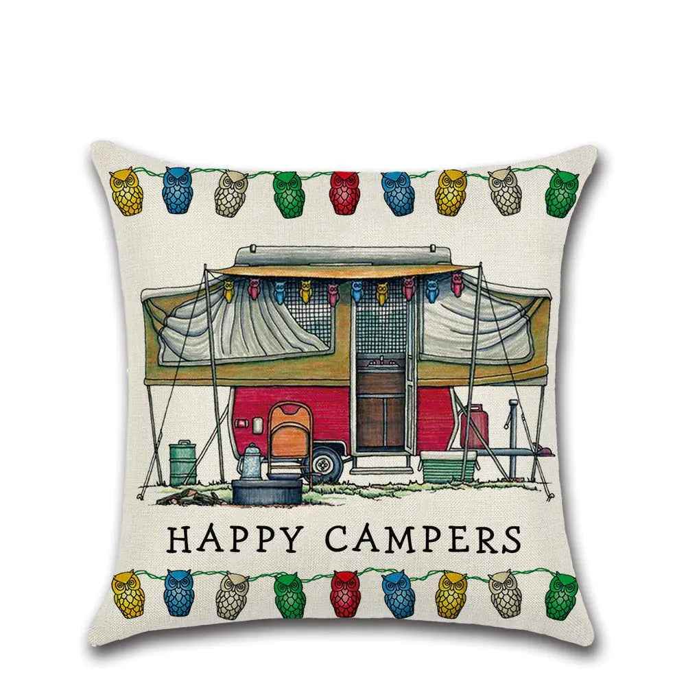 Cartoon Camper RV Dining Series Linen Pillow Case – Fun & Durable Cushion Cover - Feeling My Adventure