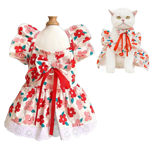 Chic Blossom Pet Dress with Leash Ring Feeling My Adventure