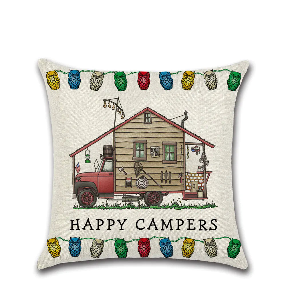Cartoon Camper RV Dining Car Series Linen Pillow Case Feeling My Adventure