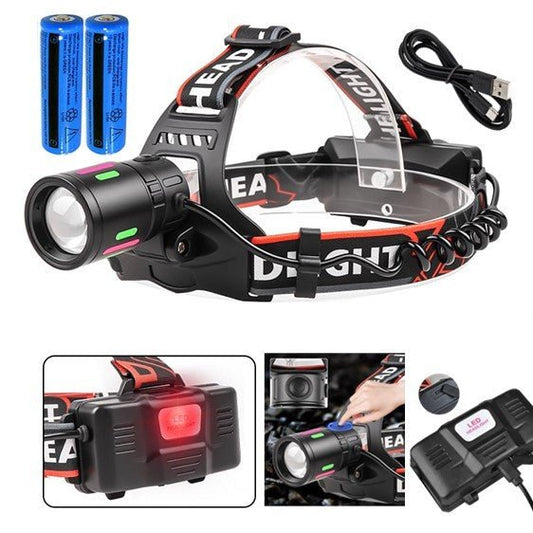 Super Bright USB Rechargeable LED Headlamp With Zoom 3 Modes & 2 Li-ion Batteries - Feeling My Adventure