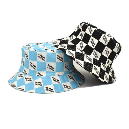 Letter Plaid Bucket Hat Women's Fashion Double-sided Wear Bucket Hat - Feeling My Adventure