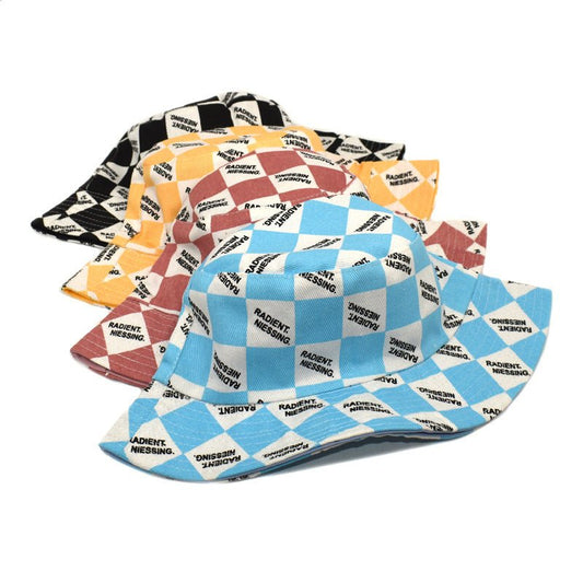 Letter Plaid Bucket Hat Women's Fashion Double-sided Wear Bucket Hat - Feeling My Adventure