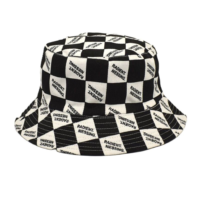 Letter Plaid Bucket Hat Women's Fashion Double-sided Wear Bucket Hat - Feeling My Adventure