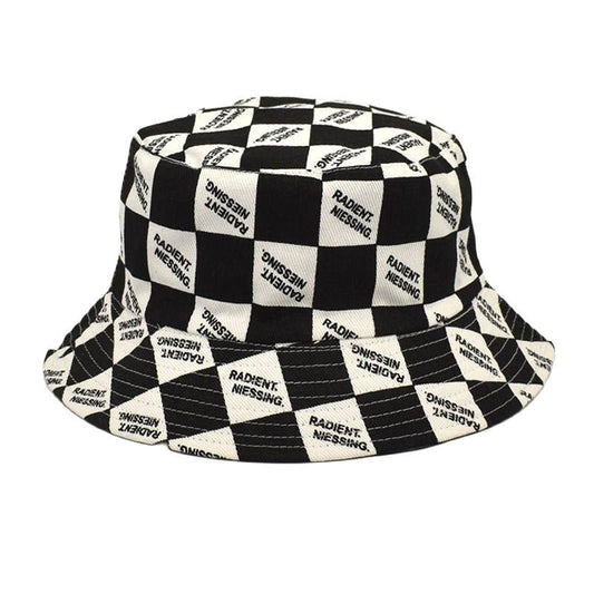 Letter Plaid Bucket Hat Women's Fashion Double-sided Wear Bucket Hat - Feeling My Adventure