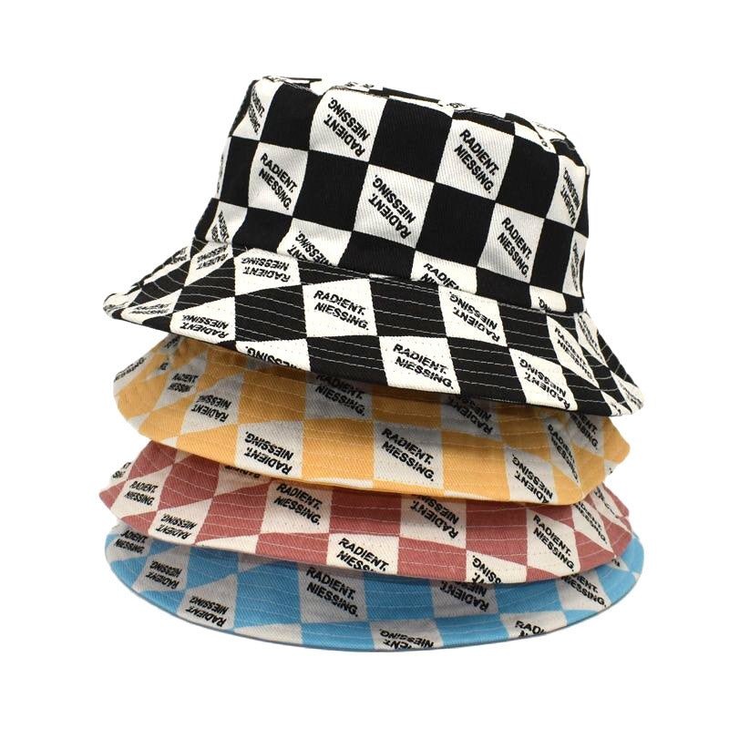 Letter Plaid Bucket Hat Women's Fashion Double-sided Wear Bucket Hat - Feeling My Adventure