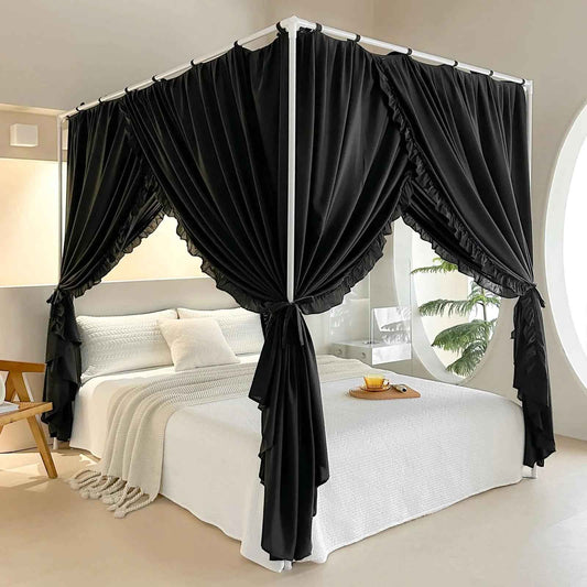 Majesty Canopy Drapes with Upper Ties - Privacy & Comfort in KingBlack Feeling My Adventure