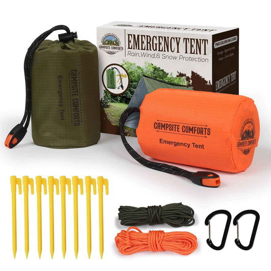 Emergency Tent w/Stakes & Paracord - 2-Person Mylar Life Tent w/Whistle & Carabiner - Wind & Waterproof Survival Tent - Emergency Shelter - Ultralight Tent Pack of 2 - Bivy Tent - Backpacking Gear - Feeling My Adventure