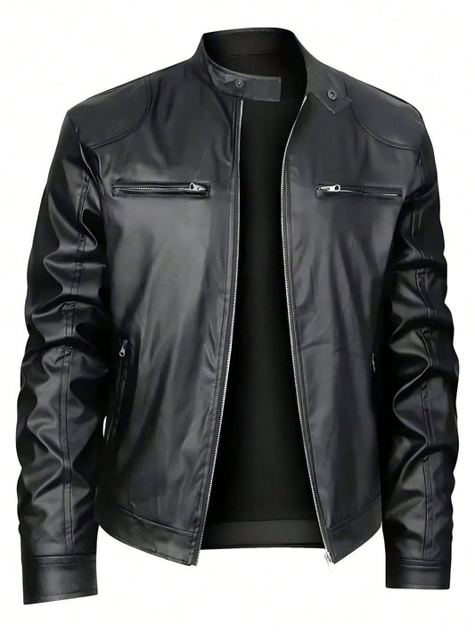 Men's Stand - up Collar Leather Jacket Business Casual Jacket - Feeling My Adventure