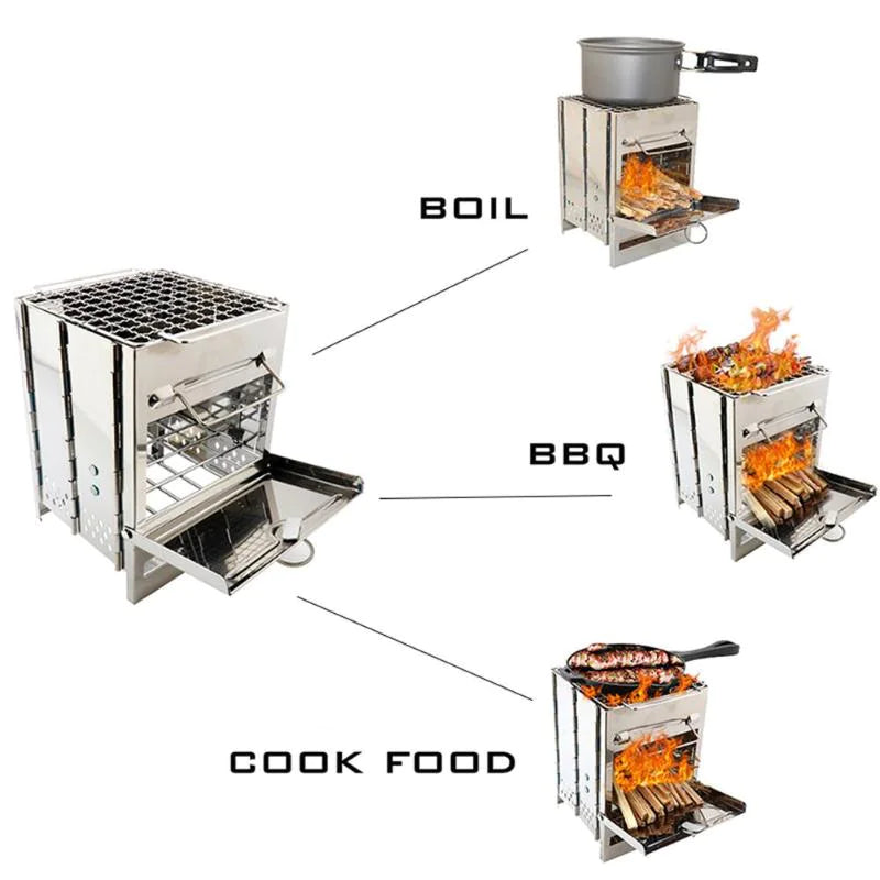 Portable Mini Square Fire Pit BBQ Grill (Stainless Steel) Feeling My Adventure