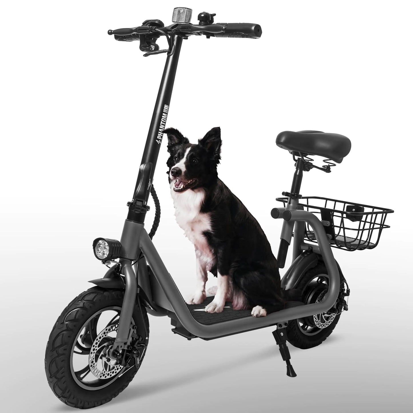 Phantomgogo Commuter R1 Electric Scooter - 450W Motor, Foldable, Seat & Basket, 15MPH, 265lbs Load - Feeling My Adventure