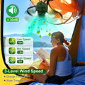 Portable Camping Ceiling LED Fan 10400mAh USB Battery Powered Hanging Tent Lantern Fan Power Bank With 3 Fan Speed 3 Light Brightness Smart Timer Display Remote Control