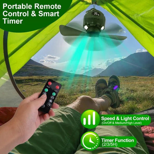 Portable Camping Ceiling LED Fan 10400mAh USB Battery Powered Hanging Tent Lantern Fan Power Bank With 3 Fan Speed/Brightness