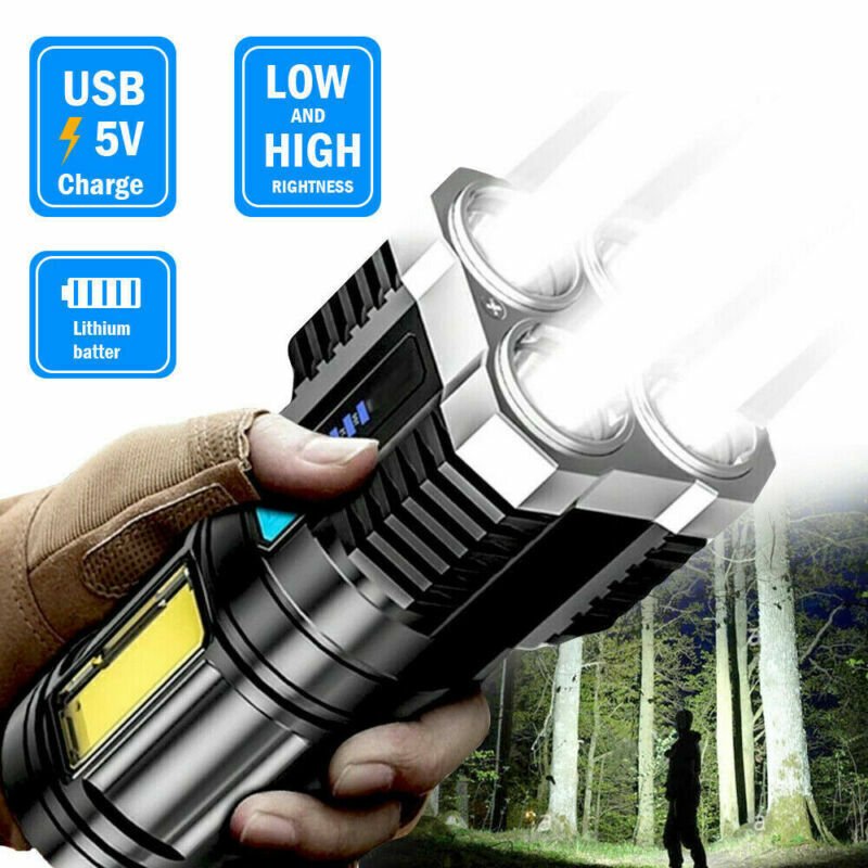 POWERFUL Tactical Quad - Core Super Bright Torch LED Flashlight USB Rechargeable Camping - Feeling My Adventure