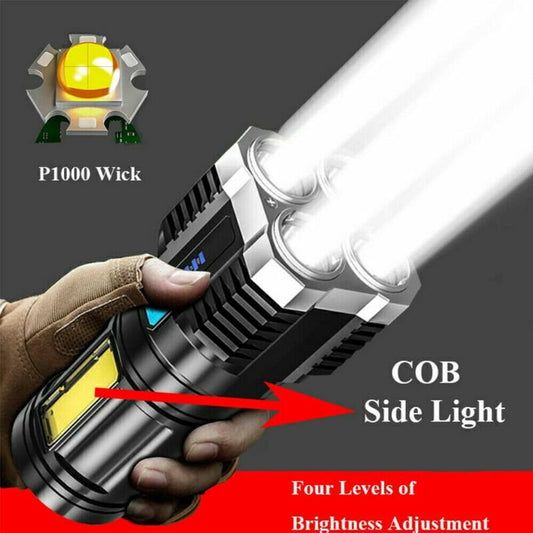 POWERFUL Tactical Quad - Core Super Bright Torch LED Flashlight USB Rechargeable Camping - Feeling My Adventure