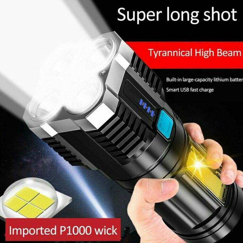 POWERFUL Tactical Quad - Core Super Bright Torch LED Flashlight USB Rechargeable Camping - Feeling My Adventure