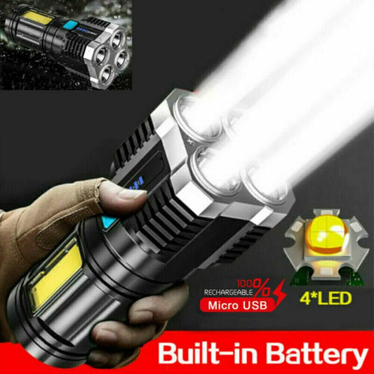 POWERFUL Tactical Quad - Core Super Bright Torch LED Flashlight USB Rechargeable Camping - Feeling My Adventure