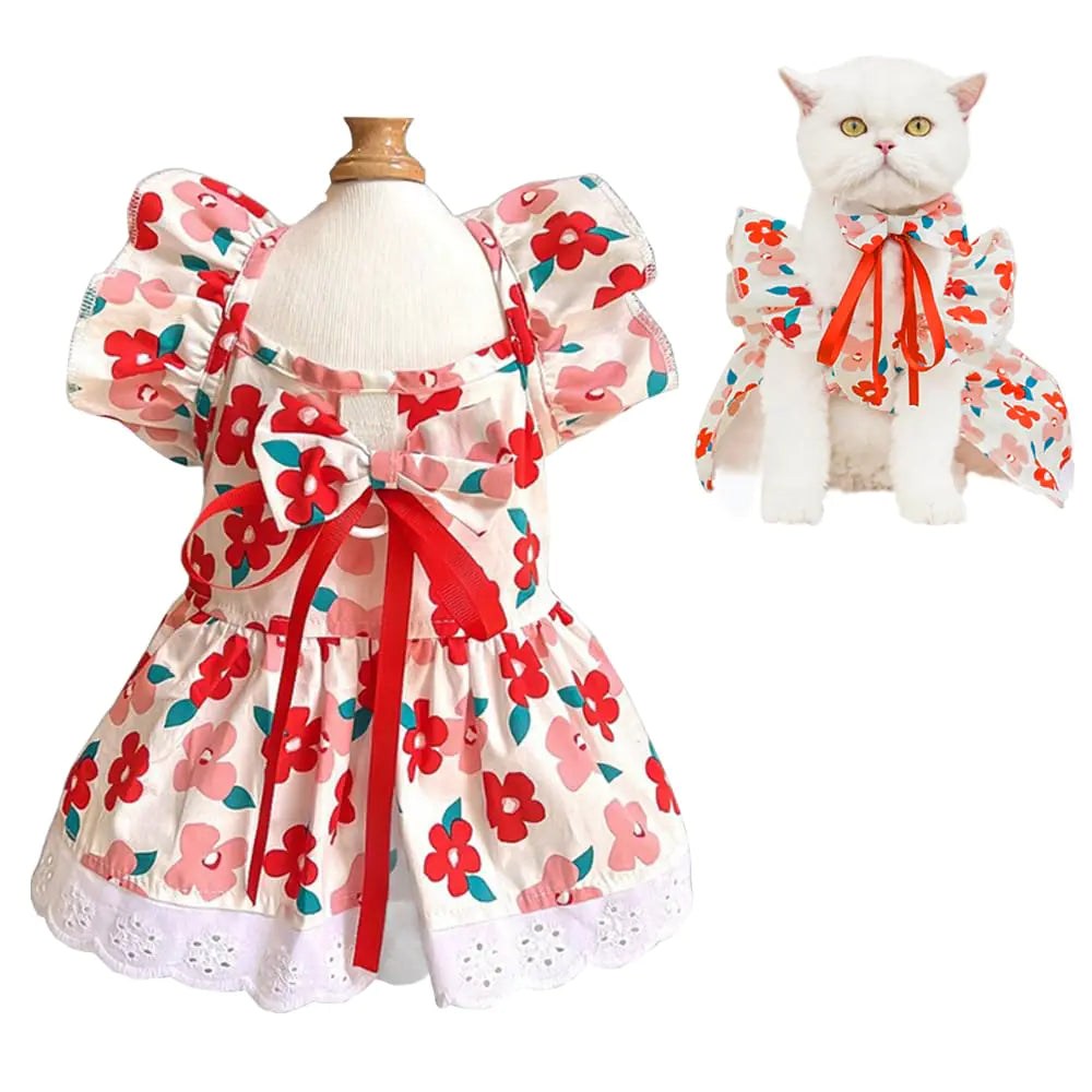Chic Blossom Pet Dress with Leash Ring Feeling My Adventure