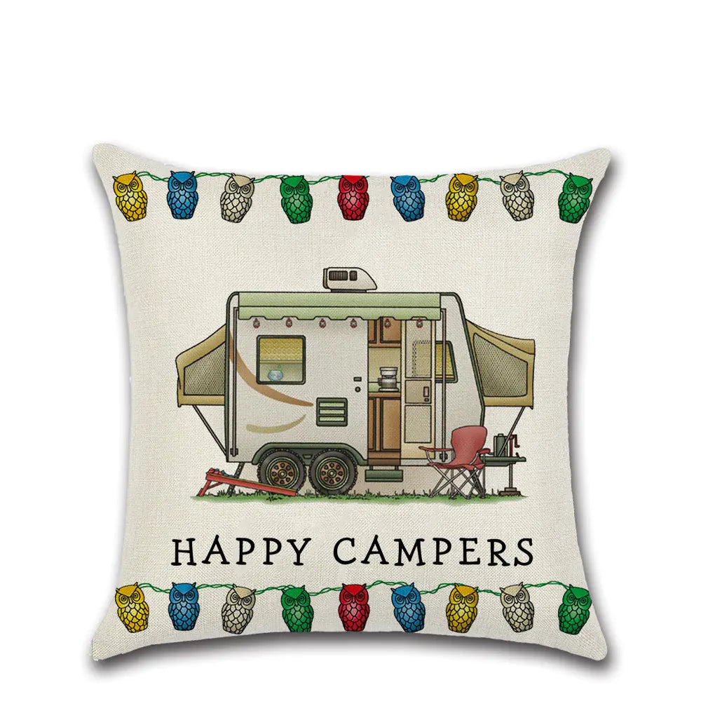 Cartoon Camper RV Dining Car Series Linen Pillow Case Feeling My Adventure
