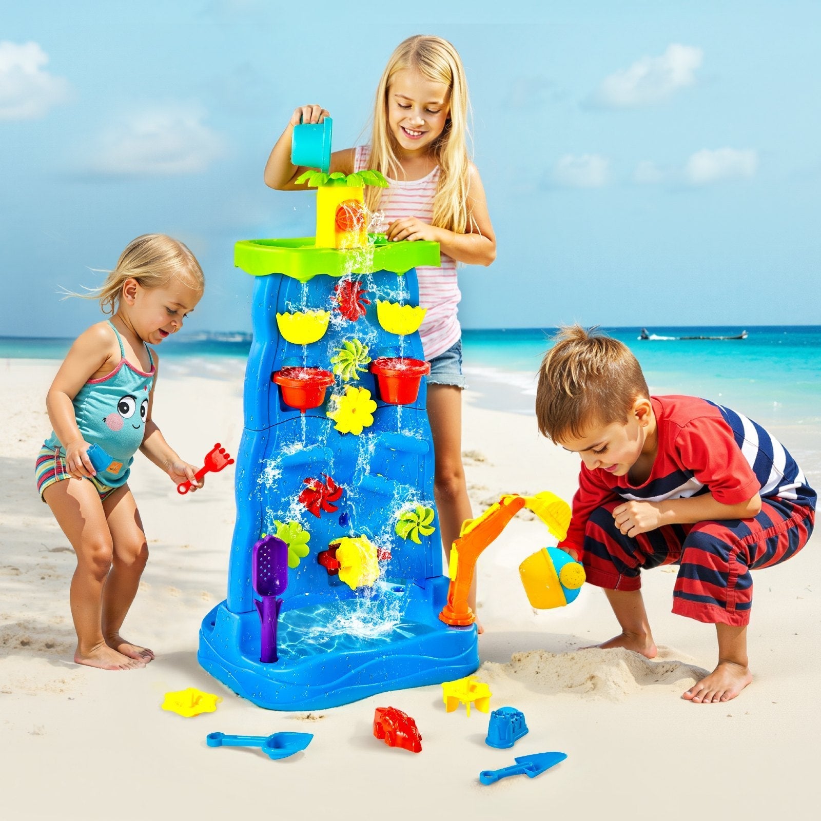 Double-Sided Sand & Water Toddler Table with Waterfall - Feeling My Adventure