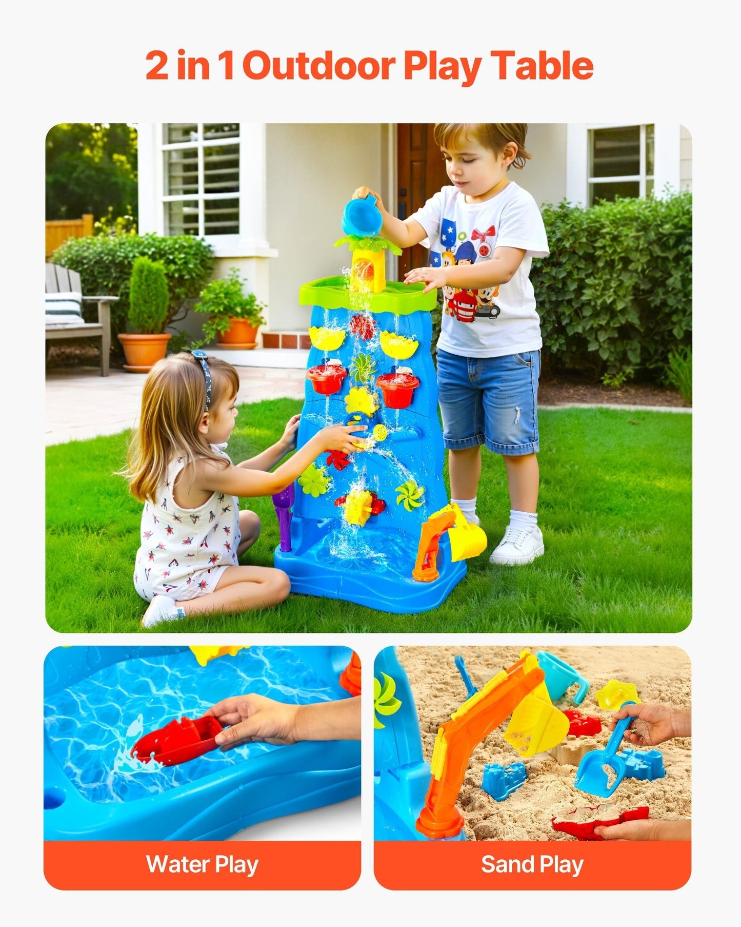 Double-Sided Sand & Water Toddler Table with Waterfall - Feeling My Adventure