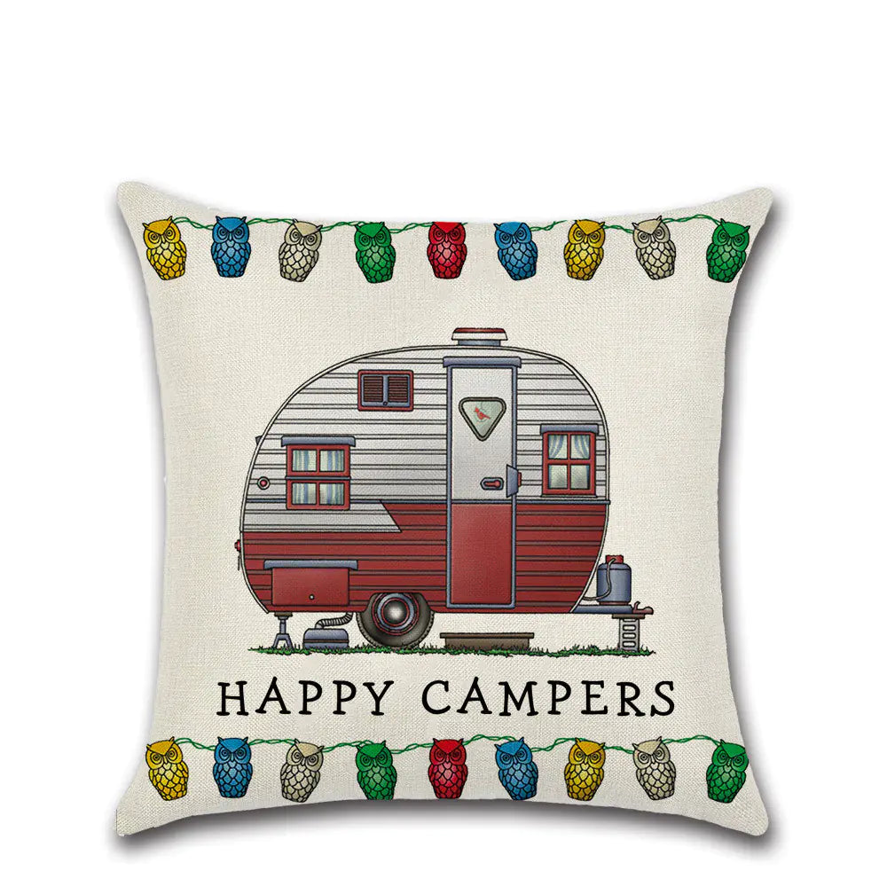 Cartoon Camper RV Dining Car Series Linen Pillow Case Feeling My Adventure