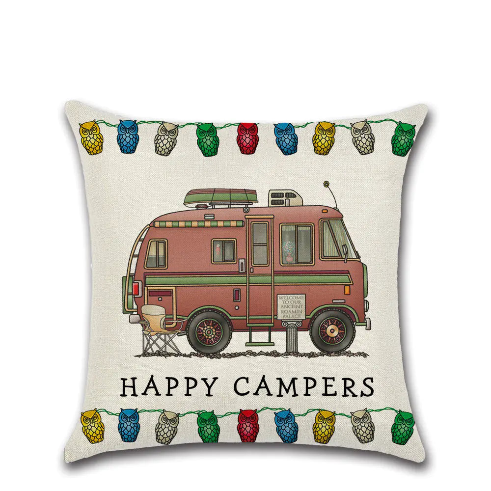 Cartoon Camper RV Dining Car Series Linen Pillow Case Feeling My Adventure