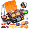 CUTE STONE Cooking Toy BBQ Set 2-Layer Kids Grill Playset with Play Food Pretend Smoke Sound and Light Kitchen Accessories Utensils Toy Outdoor Camping Barbecue Toys Gift for Toddlers Girls Boys