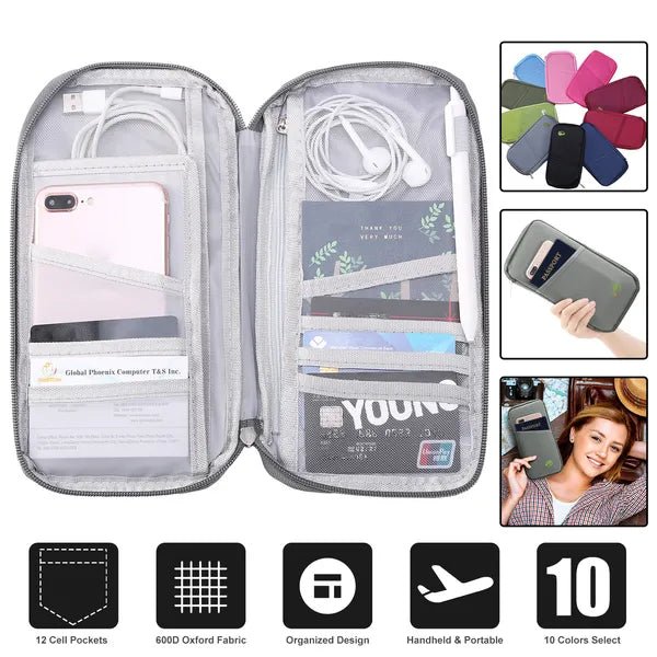 Travel Passport Wallet 12Cells Ticket ID Credit Card Holder Water Repellent Documents Phone Organizer - Feeling My Adventure