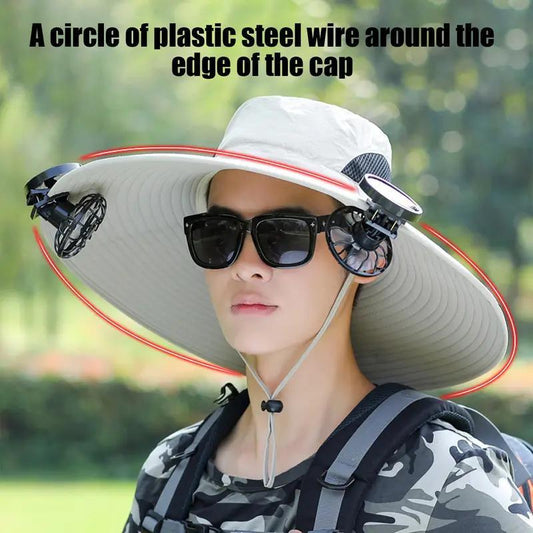 Unisex Solar Powered Black Fan Outdoor Fishing Wide Brim Sun Hat For Camping And Work - Feeling My Adventure