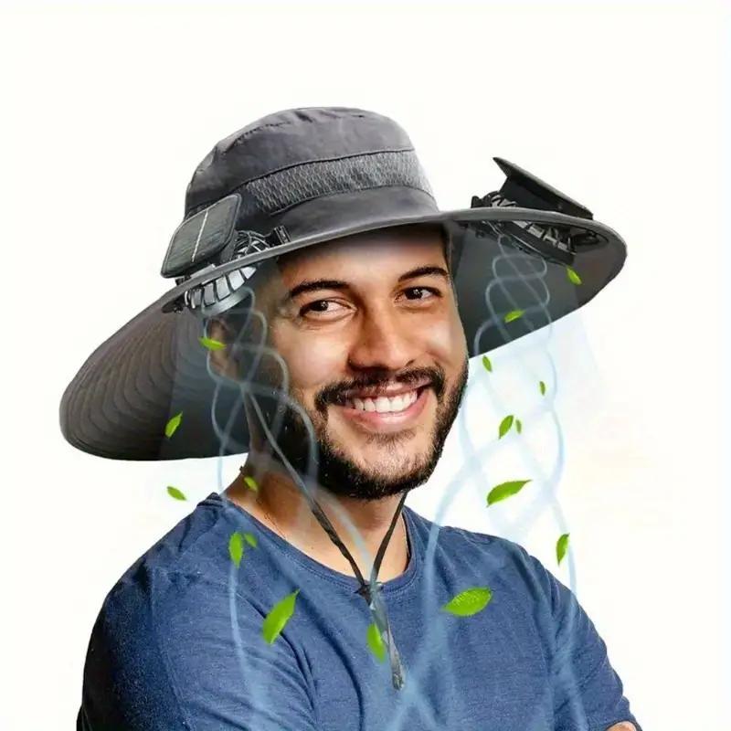 Unisex Solar Powered Black Fan Outdoor Fishing Wide Brim Sun Hat For Camping And Work - Feeling My Adventure