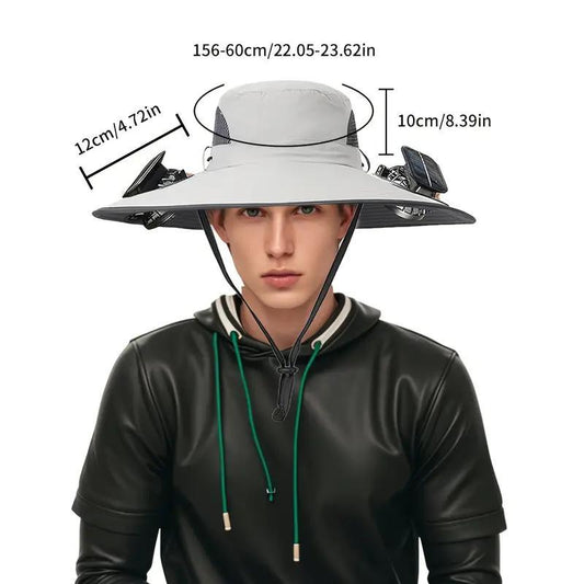 Unisex Solar Powered Black Fan Outdoor Fishing Wide Brim Sun Hat For Camping And Work - Feeling My Adventure