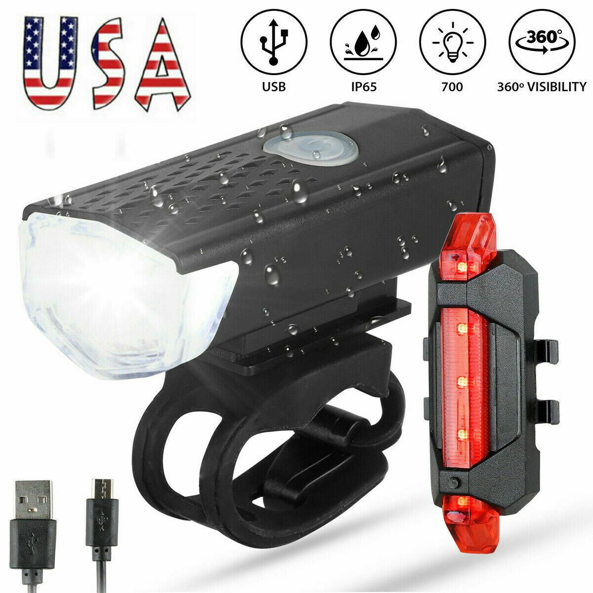 Rainproof USB Rechargeable LED Bike Headlight Set - Front & Rear Cycling Light - Feeling My Adventure
