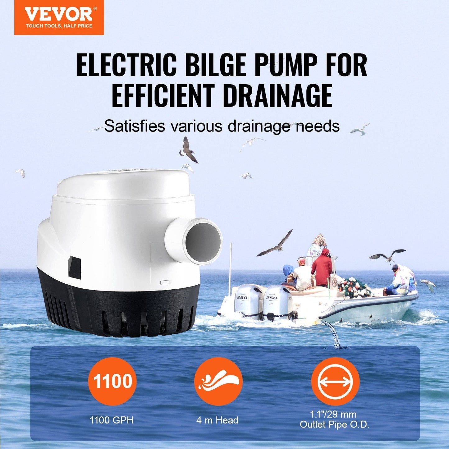 VEVOR 1100GPH Boat Bilge Pump w/ Float Switch, Marine Electric Water Pump for Boats, Ponds, Pools - Feeling My Adventure