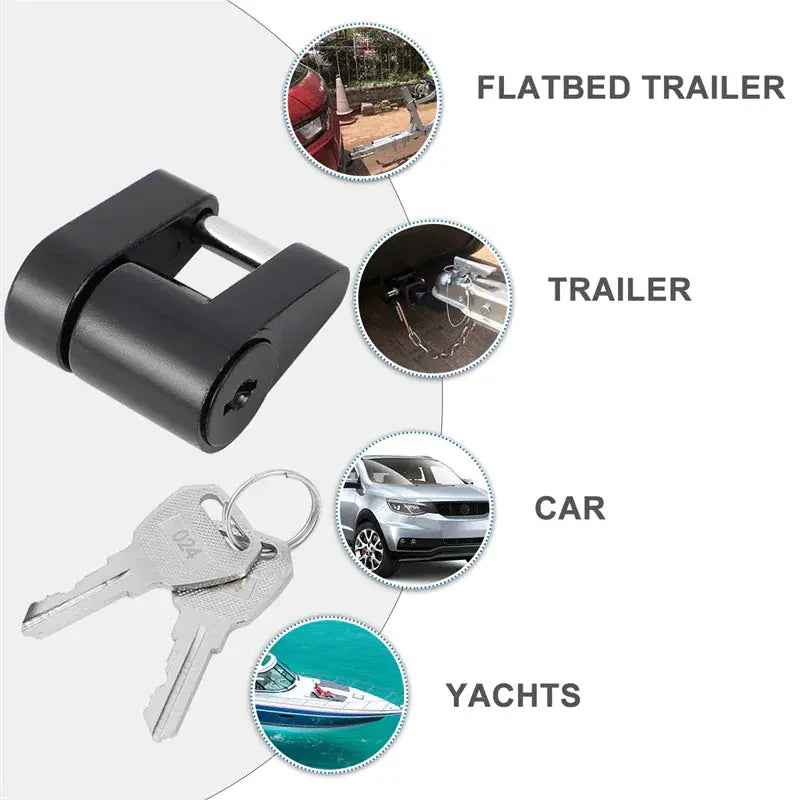 Trailer Hitch Coupler Lock Dia 1/4" Span 3/4" For Tow Boat RV Truck Car + 2 Keys Feeling My Adventure