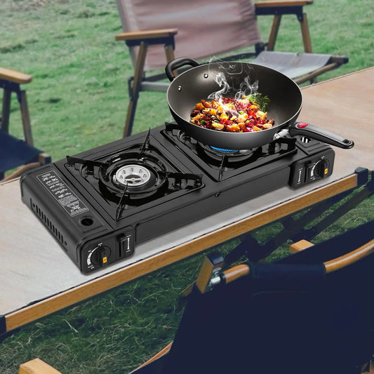 Butane Camping Stove Portable Double Burner Butane Stove with Carrying CaseAuto Ignition Camping Burner LPG for RVApartmentsCampingOutdoor Feeling My Adventure