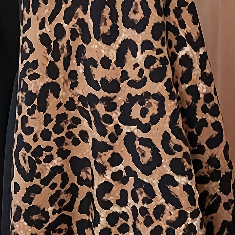 Womens Leopard Print Maxi Dresses Color Block Long Sleeve Dress Casual Summer Dresses - Feeling My Adventure