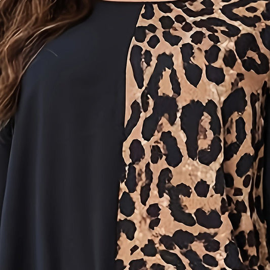 Womens Leopard Print Maxi Dresses Color Block Long Sleeve Dress Casual Summer Dresses - Feeling My Adventure