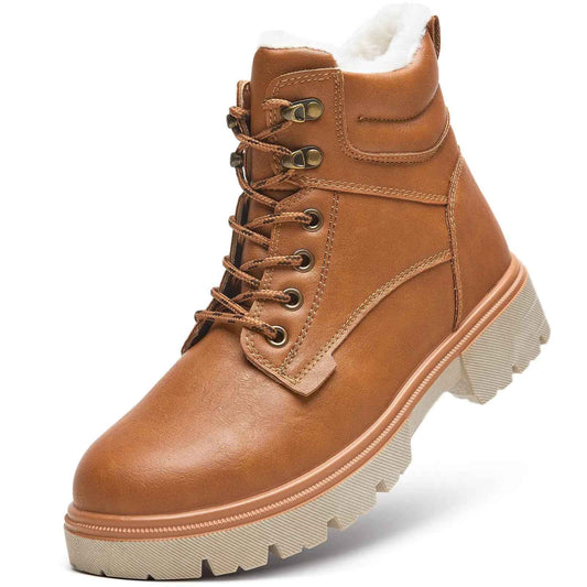 ZGR Womens Waterproof Hiking Boots OutdoorBlack Fur Lined Winter Boots for womenAnkle Combat Boots Snow Boots with Side Zipper（Camel.US11 Feeling My Adventure