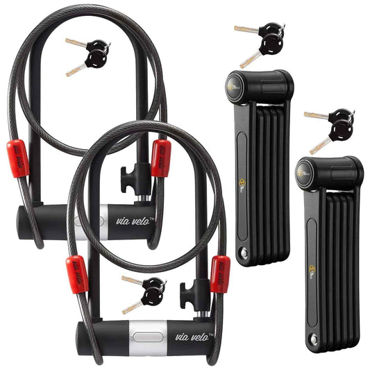 Via Velo 4-in-1 Bike Lock Set Heavy-Duty Steel Folding Lock 11" Bicycle U-Lock 6 Cable for Electric Bikes and Scooters Feeling My Adventure