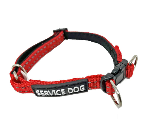 Reflective Service Dog Collar - Small Red with ID Tag D-Ring Feeling My Adventure