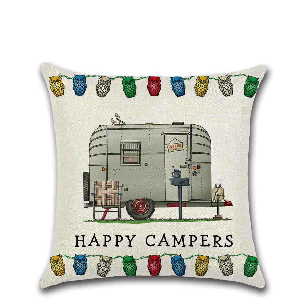 Cartoon Camper RV Dining Series Linen Pillow Case – Fun & Durable Cushion Cover - Feeling My Adventure